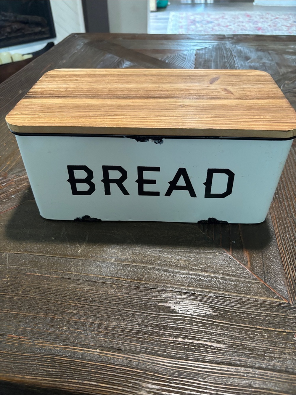 Hobby Lobby White Bread Box with Wood Lid and Black Lettering